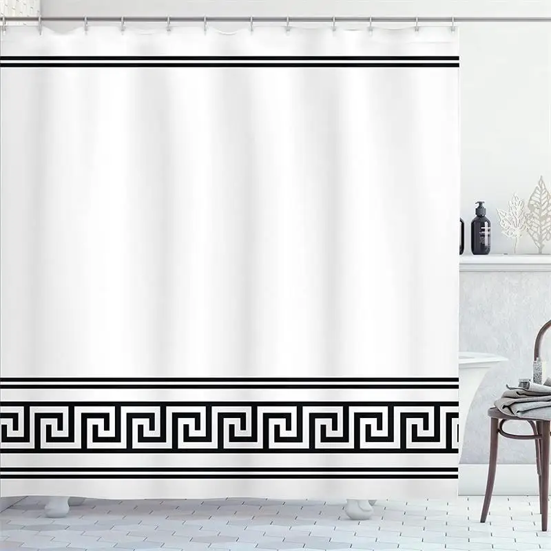 Modern Geometric Shower Curtain Black Line Pattern Minimalist White Bath Curtains Polyester Cloth Home Bathroom Decor with Hooks