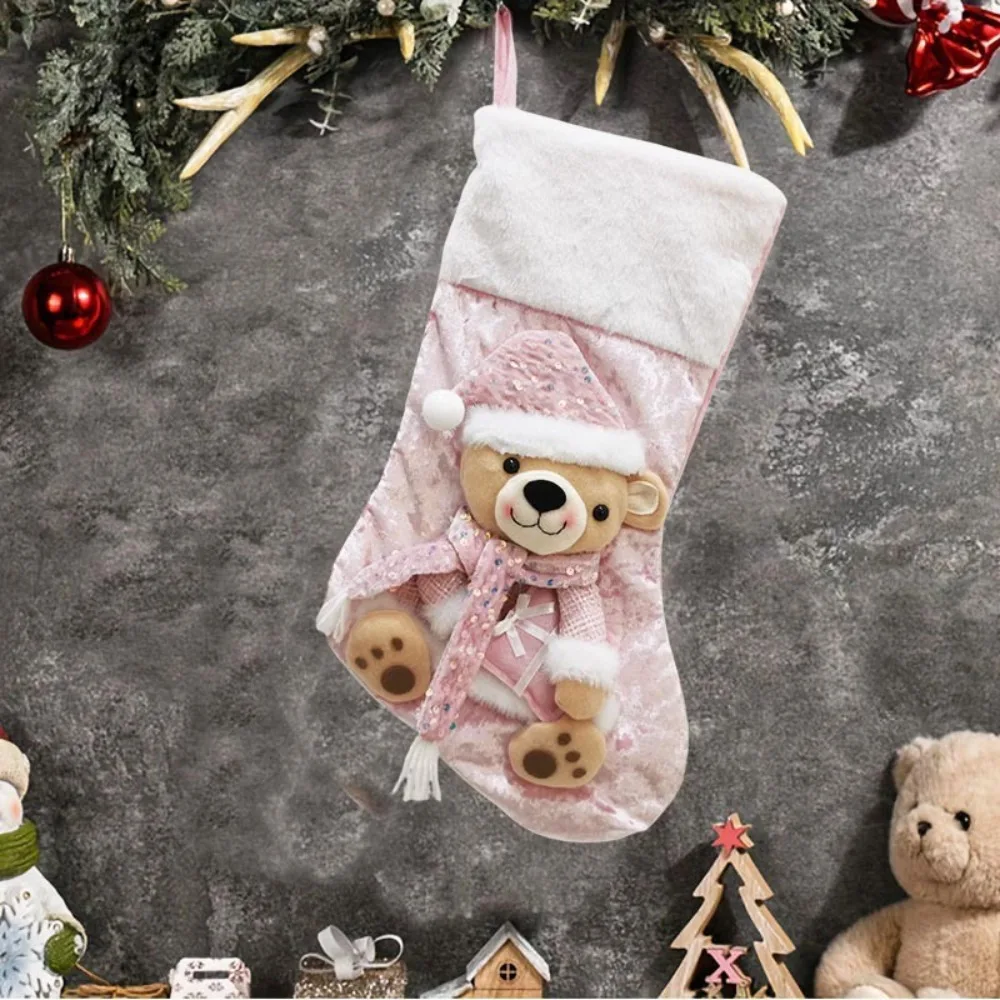 With Sequins Christmas Stockings 3D Large Capacity Christmas Gift Bag Santa/Snowman/Elk/Bear Christmas Tree Ornaments Fireplace