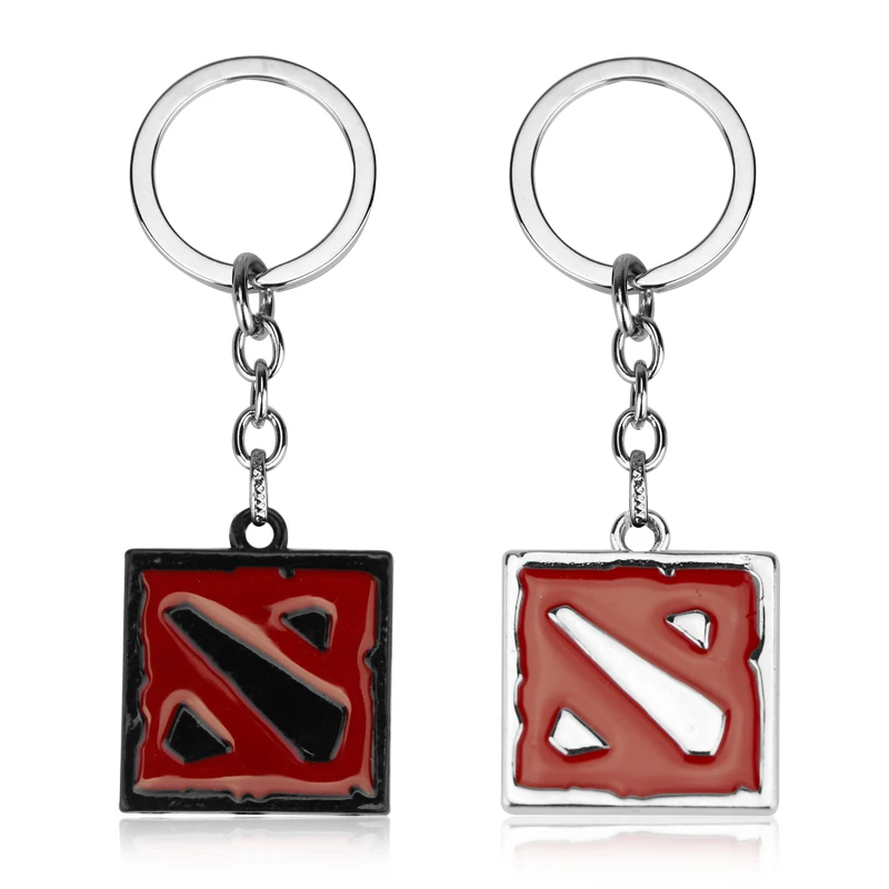 Dota 2 Keychain Hot Game Dota 2 Symbol Classic Logo Square Shape Pendant Backpack Keyring Gamer Friend Jewelry Gift