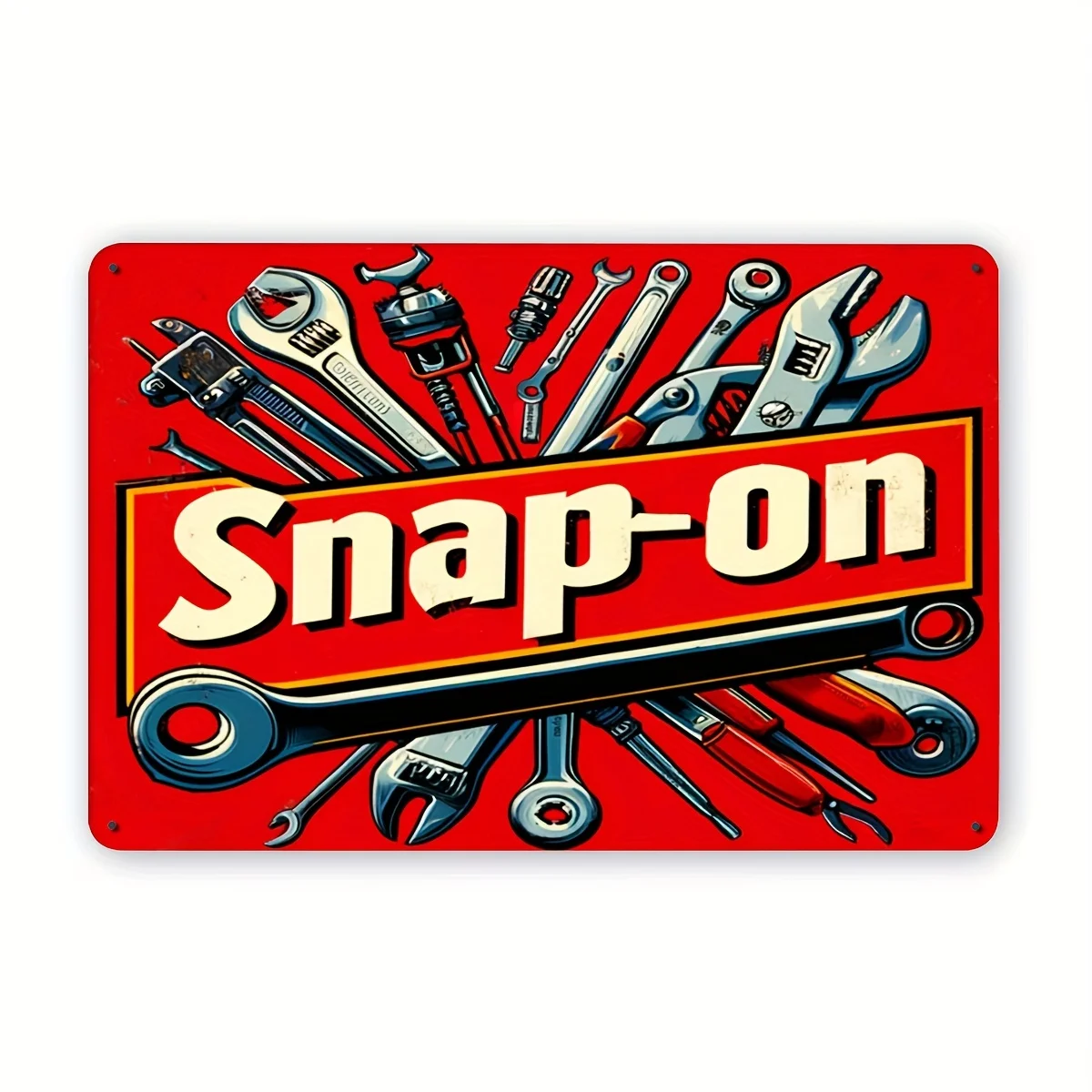 

1pc Vintage Snap-On Tools Metal Sign - Retro Red & Blue Garage Decor, 12x8" Iron Plaque with Tool Motifs for Man Cave, Bar