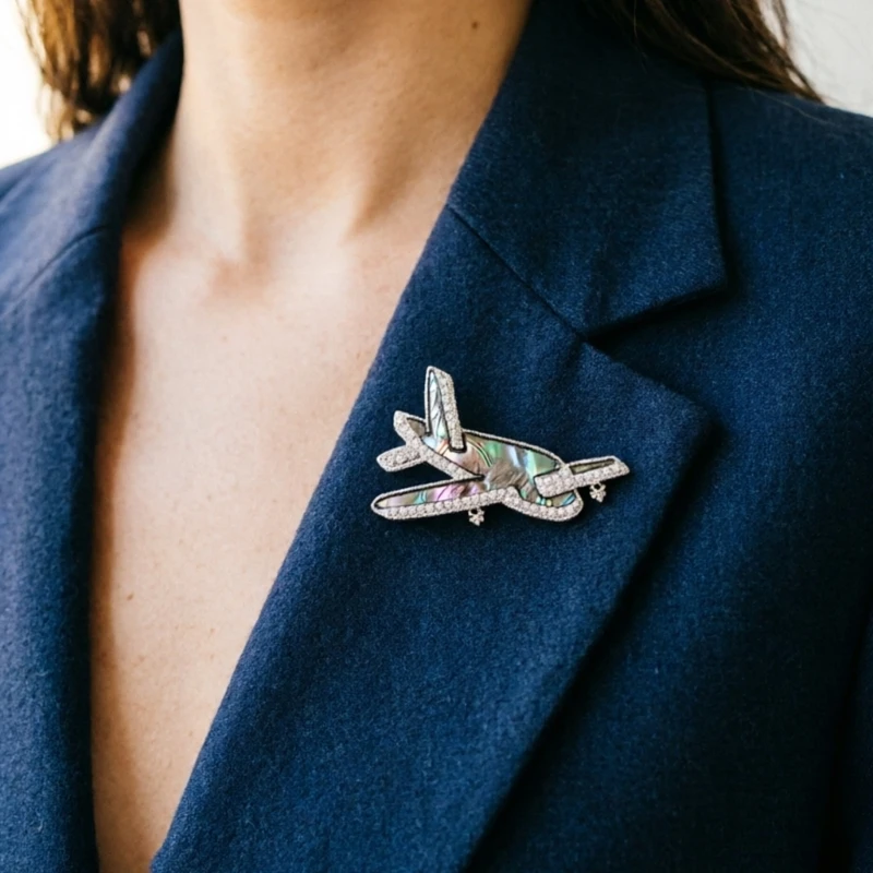 Sophisticated Black And Red Aircraft Brooch Design To Enhances Coats And Sweaters Elegantly D0UB