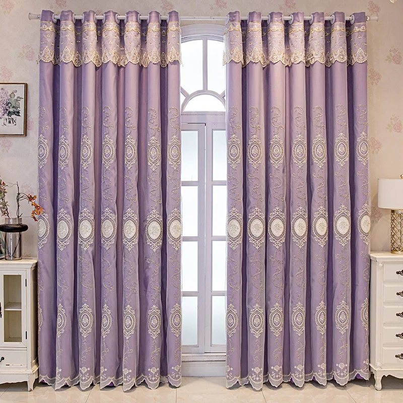 1 Panel 132cm Width European Double Layer Curtain with Valance for Living Room Bedroom Embroidered Luxury Curtain