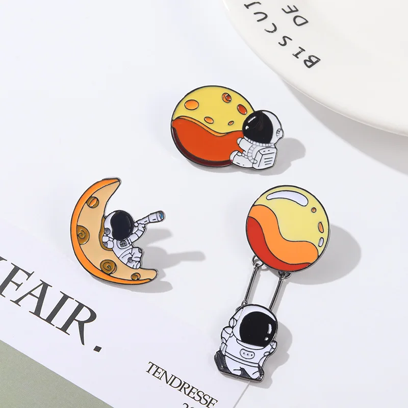 Astronaut Enamel Pin Custom Planet Exploration Hot Balloon Metal Brooch Bag Badge Childlike Cartoon Jewelry Pins Gift for Kids