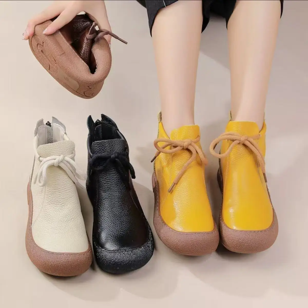 

The 2025 New Style Short Boots With Round Toe Are Versatile For Autumn And Winter. They Are Retro, Comfortable, With Soft Soles