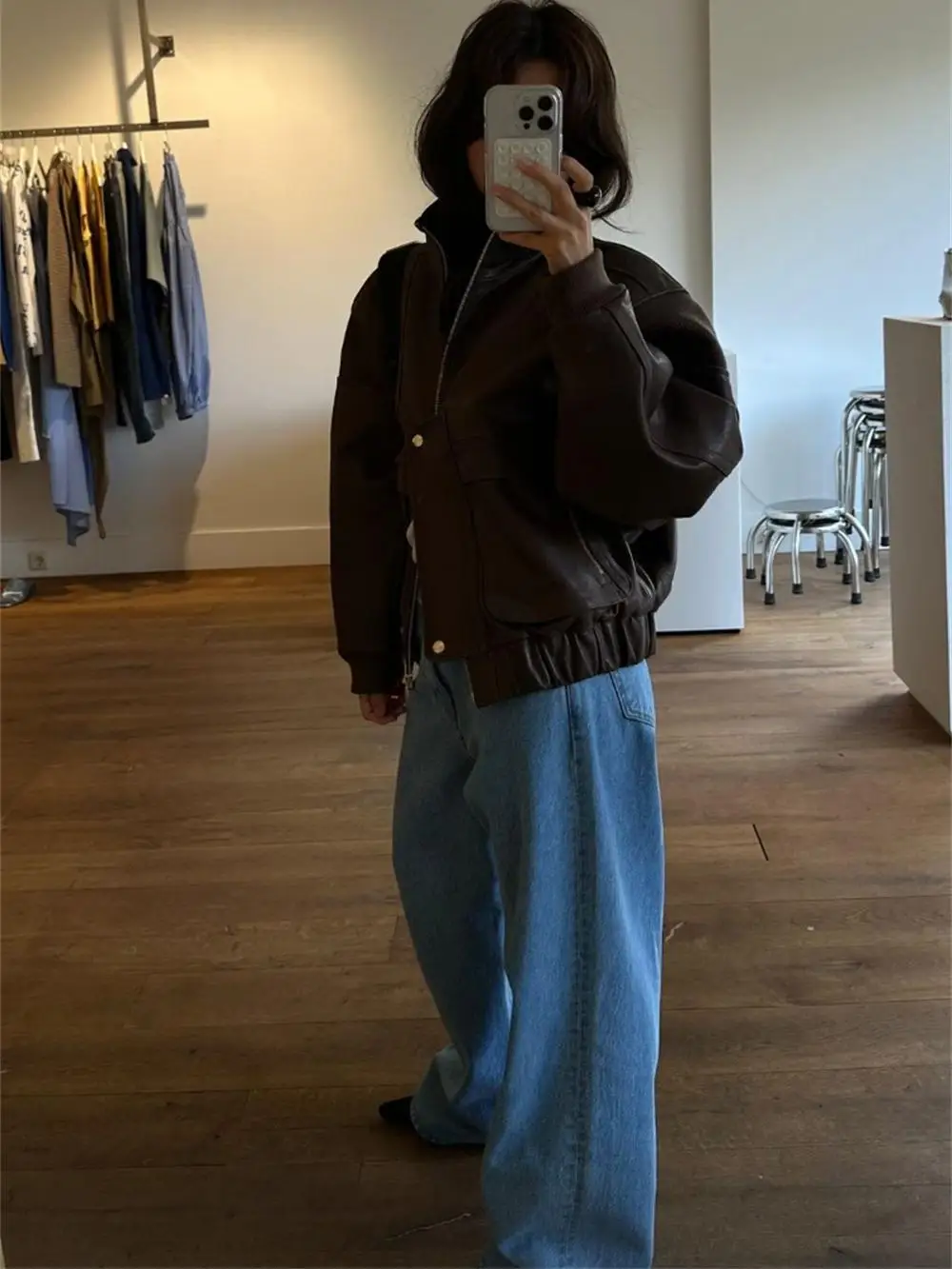 

Blue High Waist Straight Leg Casual Jeans Women's Long Pants Floor-Length Waed Cotton Comfortable Autumn Faion Ladies' Denim