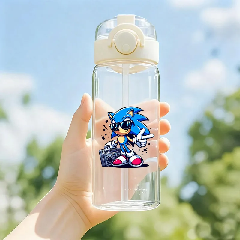 

400ML Soniced Water Cup Cartoon Straw Cups Portable Plastic Drinking Bottles Transparent Large Capacity Sport Water Bottle Gift