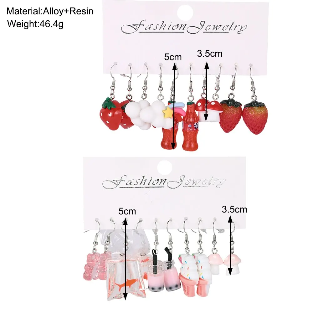 10Pcs Sweet Fruit Drink Daisy Drop Earring Set Cute Cartoon Food Ice Cream Donut Funny Resin Earrings Women Girls Jewelry