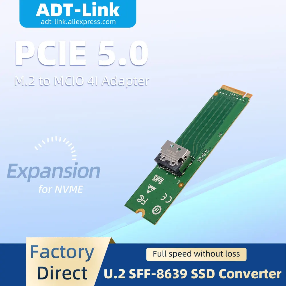 

M.2 to MCIO 4I Adapter Card High Speed PCIe NVMe Converter for U.2 SFF-8639 SSD No Driver Required Expansion Card