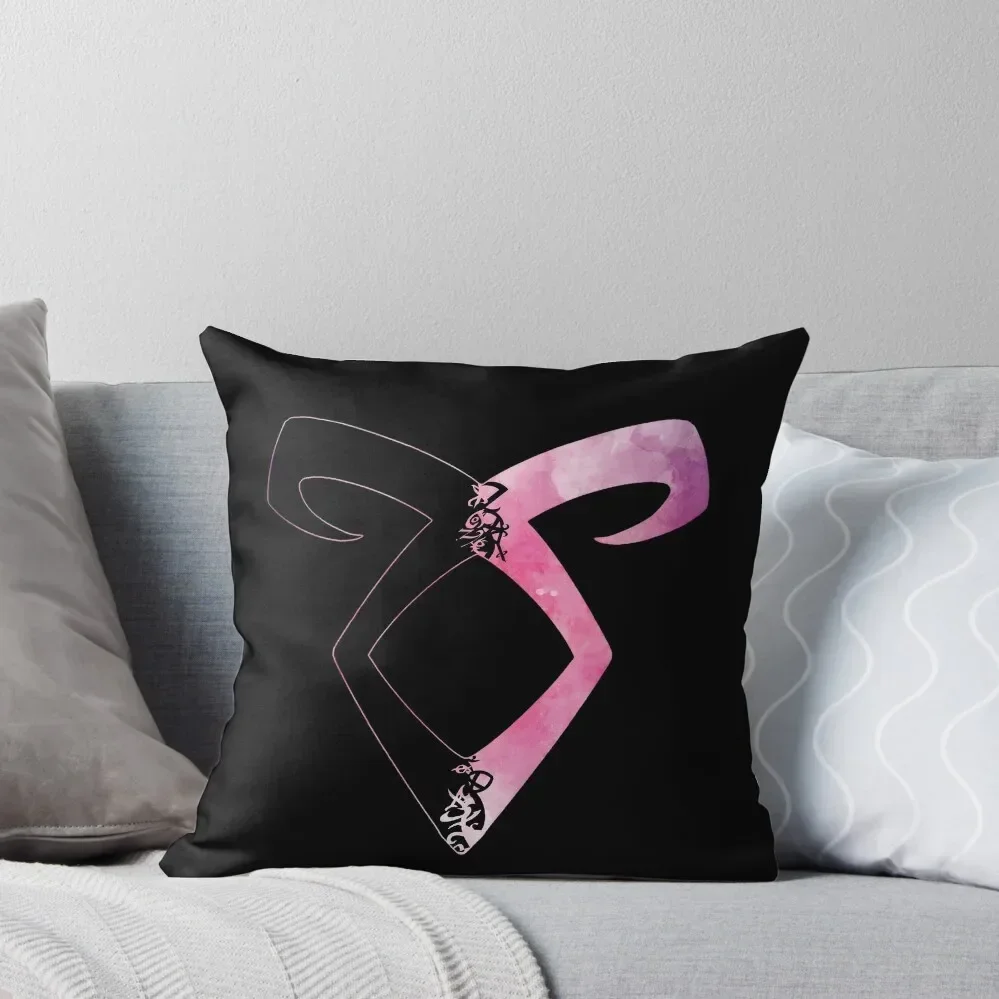 Shadowhunters rune - Angelic power rune half solid half silhouette (pink watercolors) - Clary, Alec, Izzy, Jace, Ma Throw Pillow