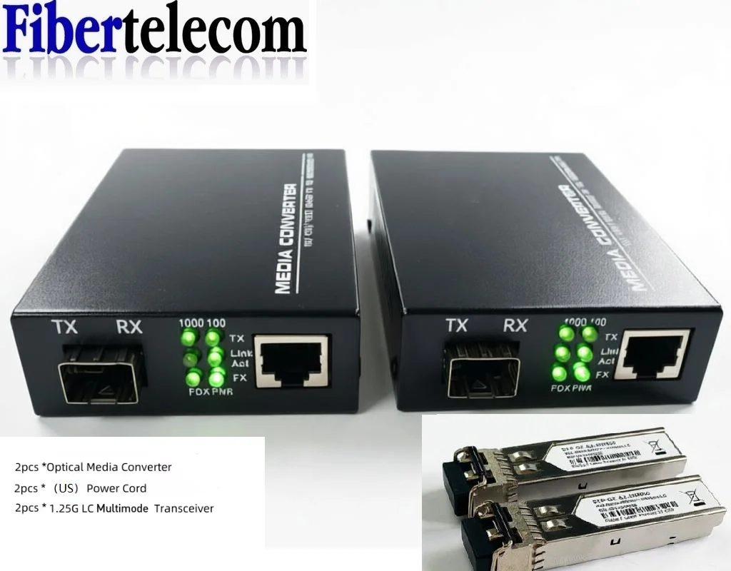 Gigabit SFP LC Multimode Module Fiber to RJ45 Ethernet Media Converter Fiber Optic Transceiver with 1.25G SFP LC Module