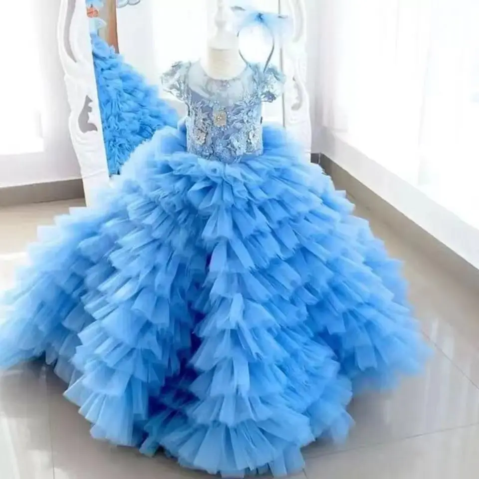 

Girls Princess Ball Gow Tulle Pretty Girl Birthday Evening Party Dress Flower Girl Dresses Baby Kids Wedding Party Dress