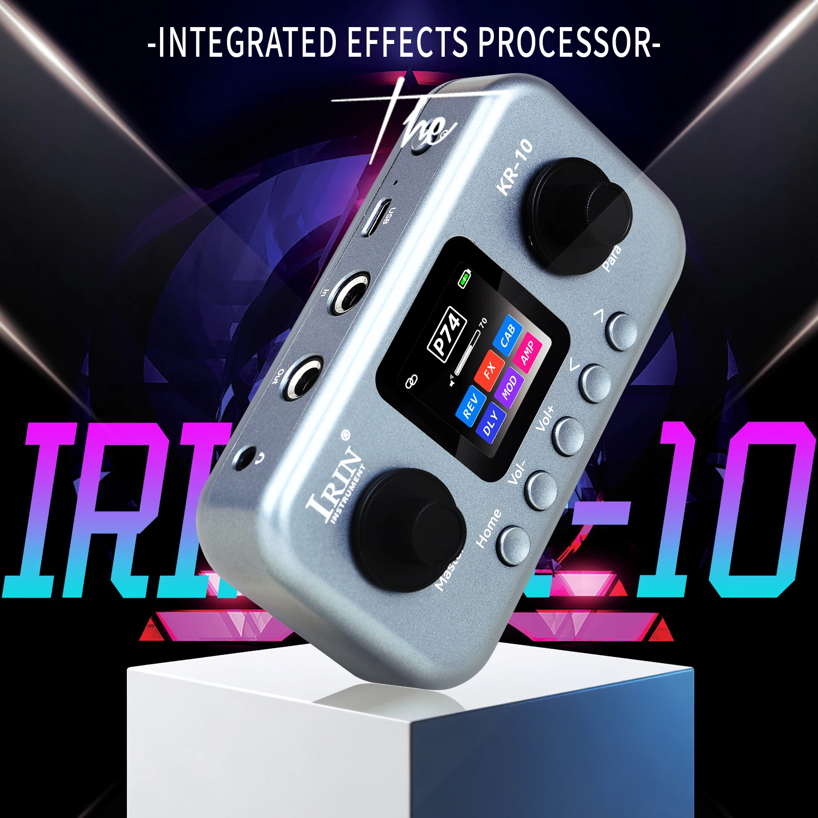 

IRIN KR-10 Desktop Multi-Effects Processor Pedal for Guitar & Bass - 80 Built-in Presets 6 Effect Modules Portable