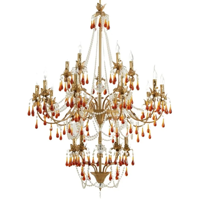 French retro style all-copper water drop crystal chandelier