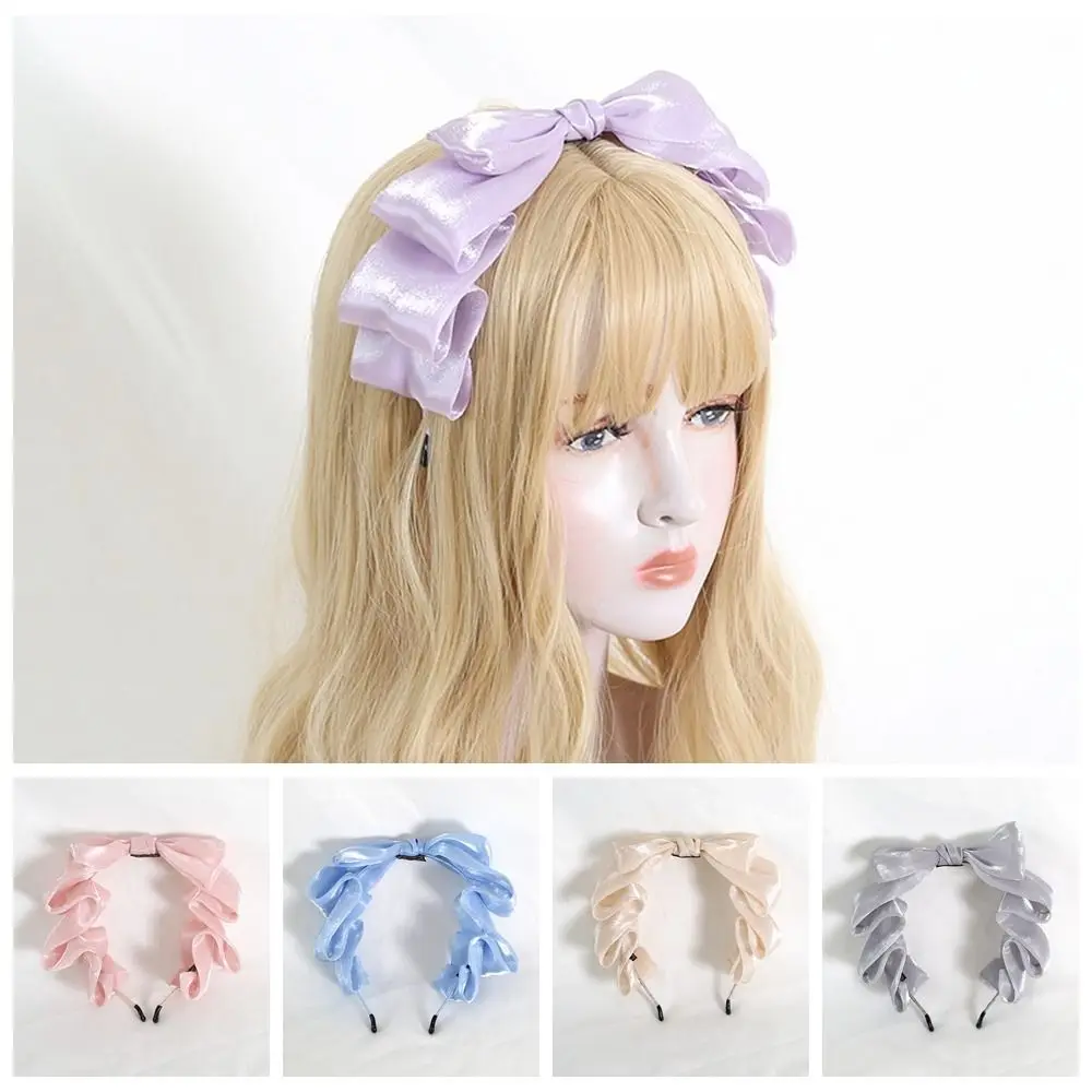 

Snow Pearl Light Yarn Headband Sweet Pearlescent Bow Ribbon Headwear Anime Lolita Hair Clasp Party