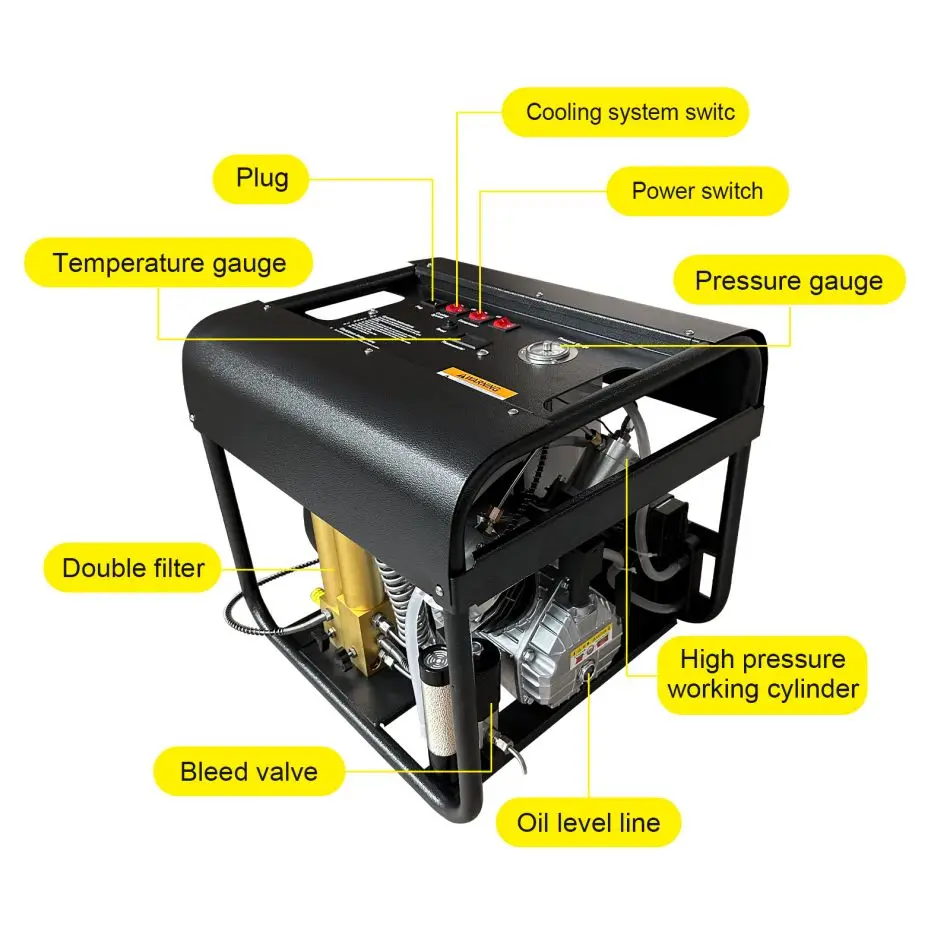 High Pressure 30mpa/4500psi/300bar Auto Purge Stop 110V 220V Double-Cylinder Snorkeling Scuba Diving  Air Compressor