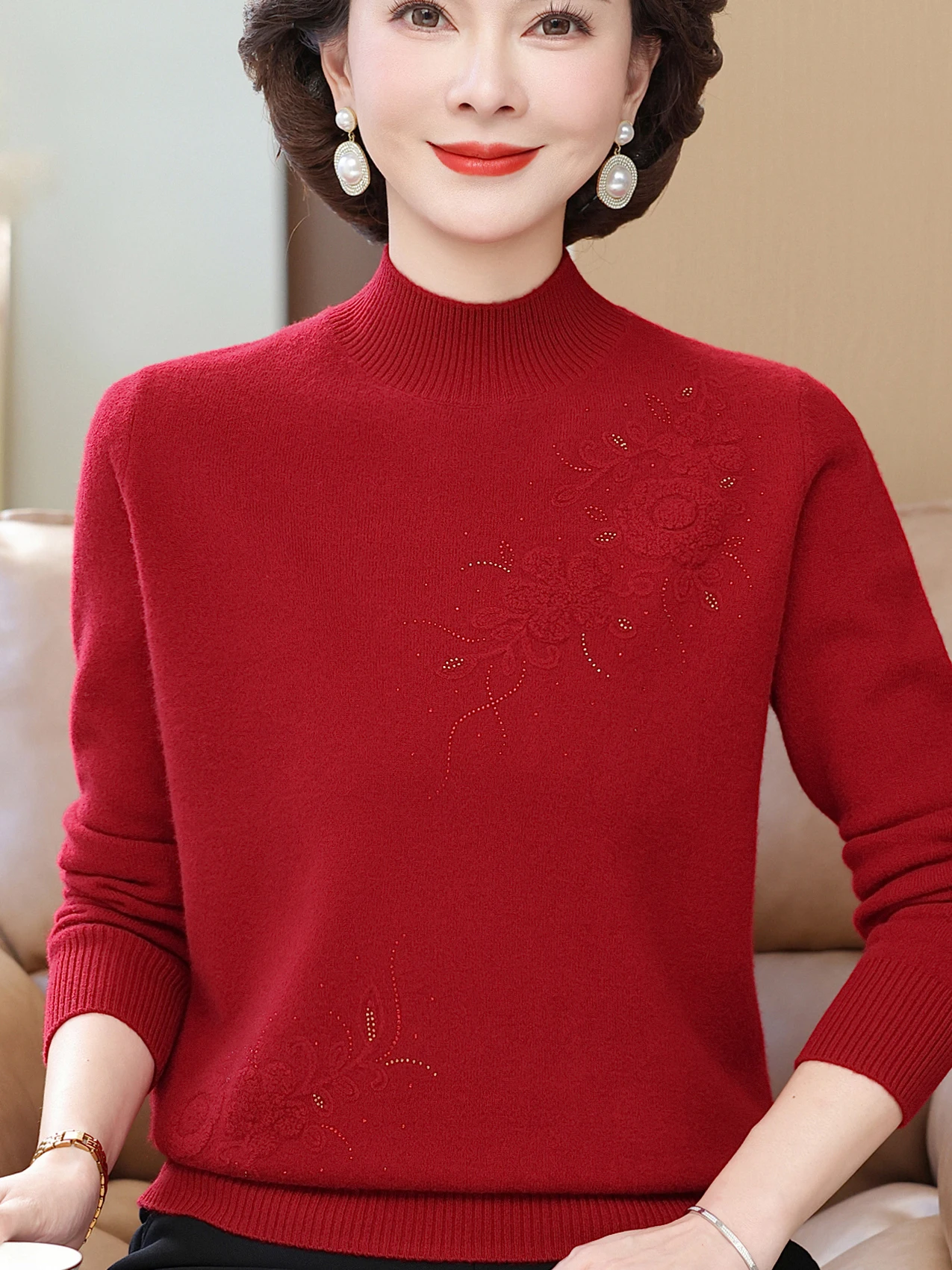 

Теплая чистая шерсть с высоким воротником и вышивкой, основа irt Mommy Sle, модный свободный крой, осень-зима, вязаный цвет