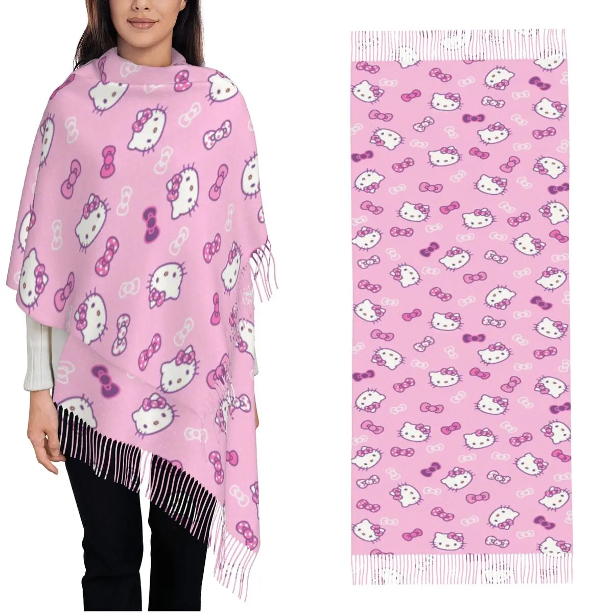 Hello Kitty Pink Cute Scarf for Women Warm Winter Pashmina Shawl Wrap Cartoon Cute Long Large Shawl Scarf Ladies