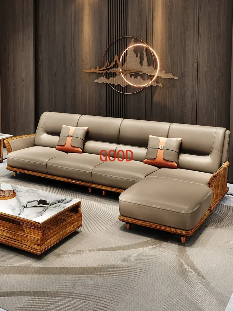 

Modern Minimalist Ugyen Wood Leather Corner Art-Sofa