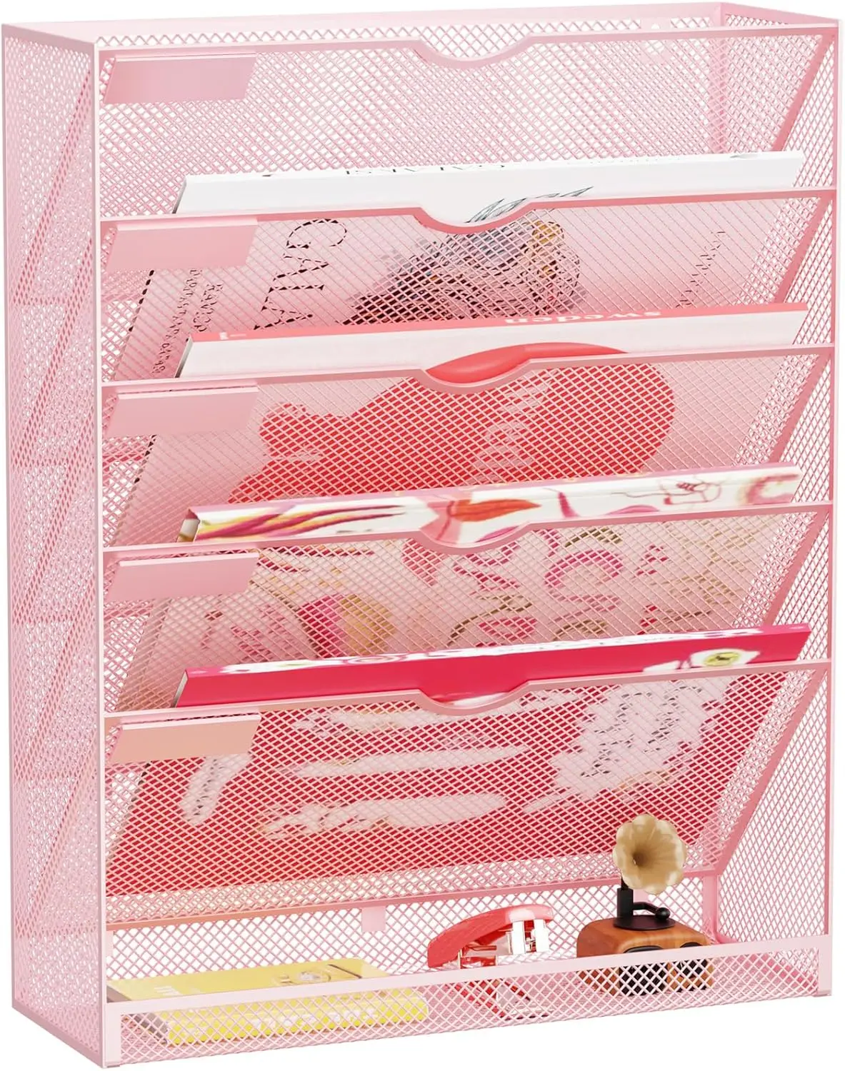 

6-уровневый настенный органайзер для файлов, розовая вертикальная подставка для журналов для офиса и дома