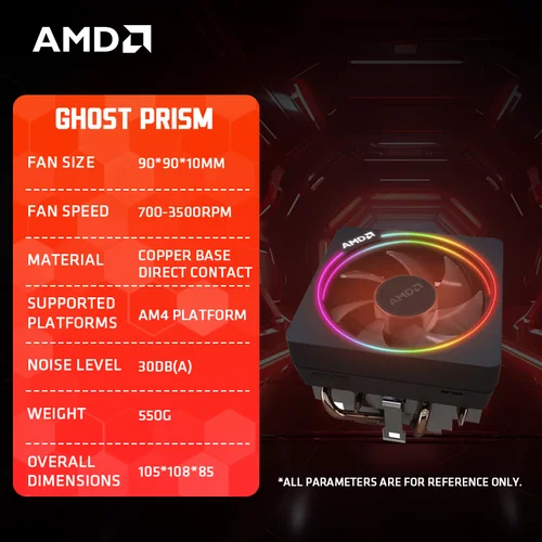 Imagen 1 del producto Disipador de calor Original AMD Ryzen Wraith Spire/Prism/Stealth Ghost Prism RGB disipador de calor Ghost Prism (parte inferior de cobre RGB con luz) nuevo