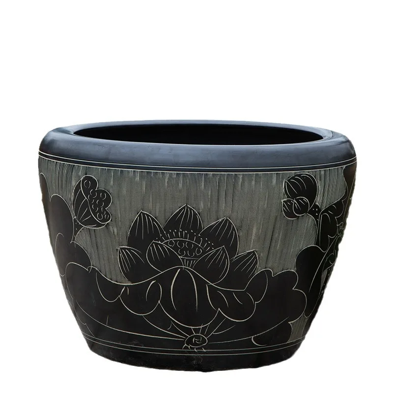 

Ceramic fish tank hand-painted blue and white fish pot calligraphy and painting tank lotus tank water lily bowl lotus aquarium