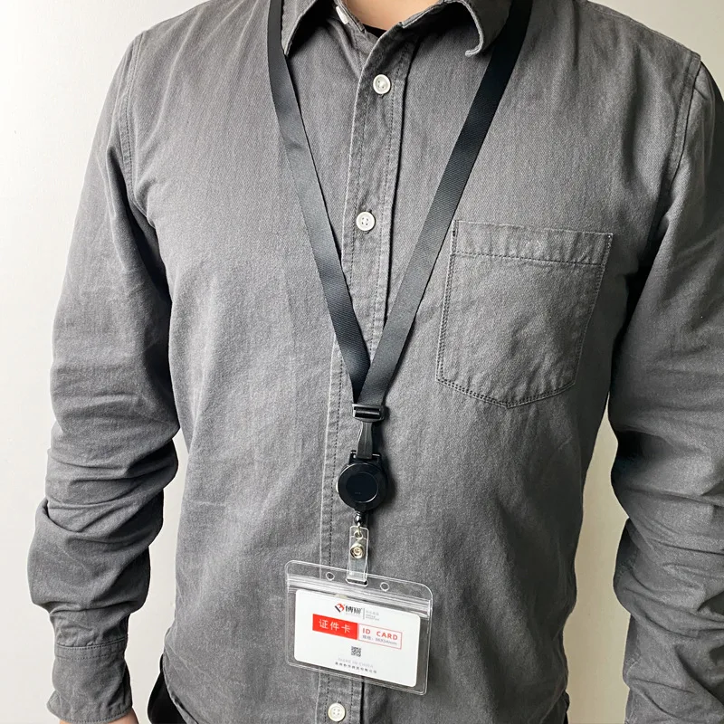 Durable Strap with Retractable Badge Reel Solid Color Polyester Strap Company Staff Work Card Holder Keychain Holder
