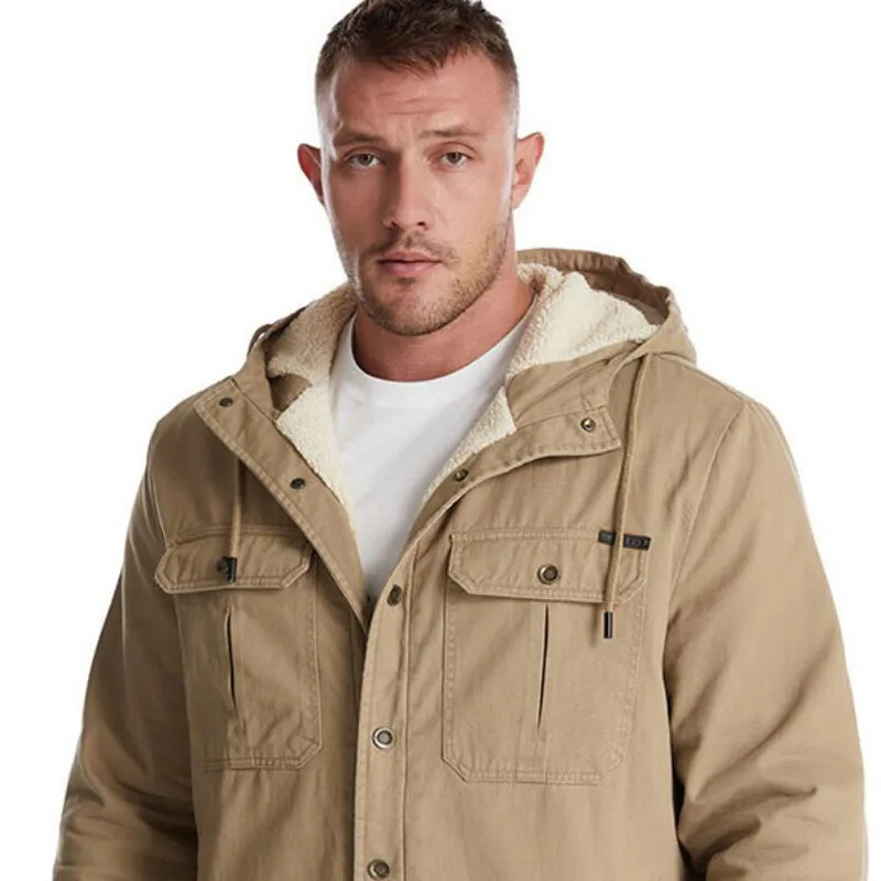

Men Winter Hooded Jackets Men's Fashion Warm Large Size Coat Plus Velvet Hoodies Outwear Casual Shirt Jackets Men Parkas MY628