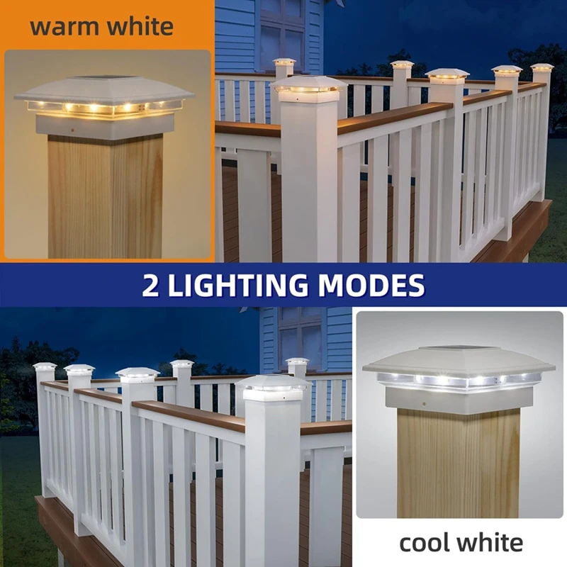 4 Pack Solar Post Cap Lights Outdoor, 16 LEDs Fence Post Solar Lights Outdoor Waterproof, Deck Fence Cap Light-ABFB view 3