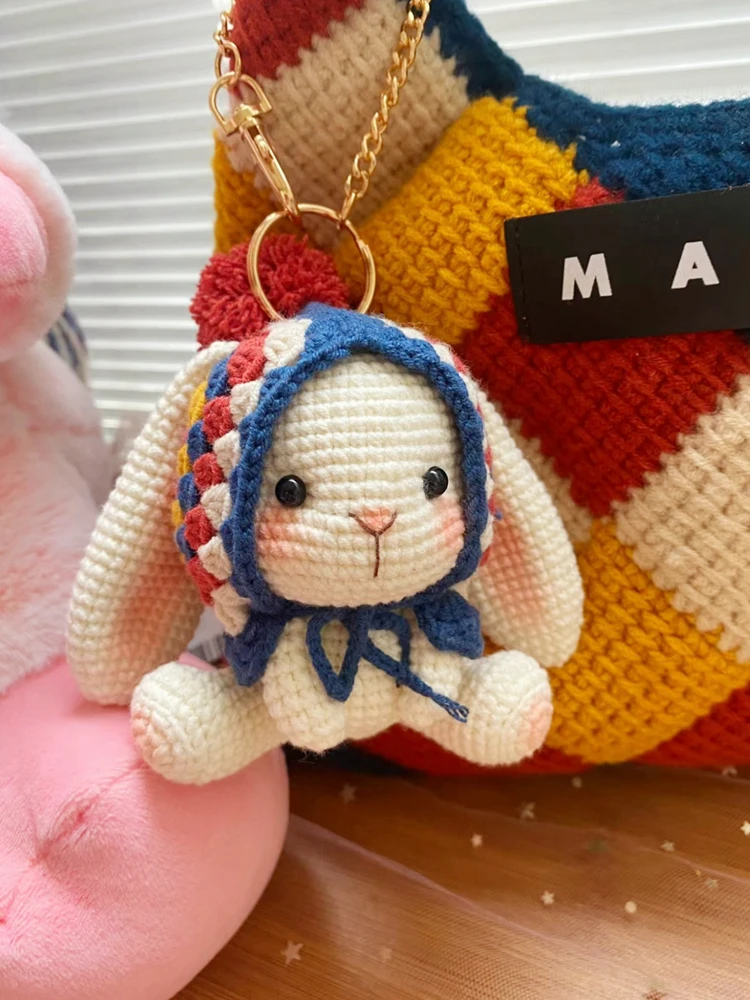 

diy handicrafts, hand-knitted ear-hanging rabbit dolls, woolen crocheted vintage grandmother pattern rabbit pendants, decorative
