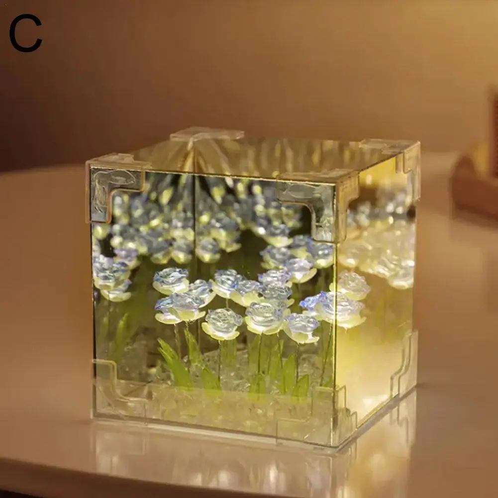 Creative Diy Rose Flower Sea Cube Three-Dimensional Handmade DIY Night Light For Home Christmas Desktop Decoration 2025