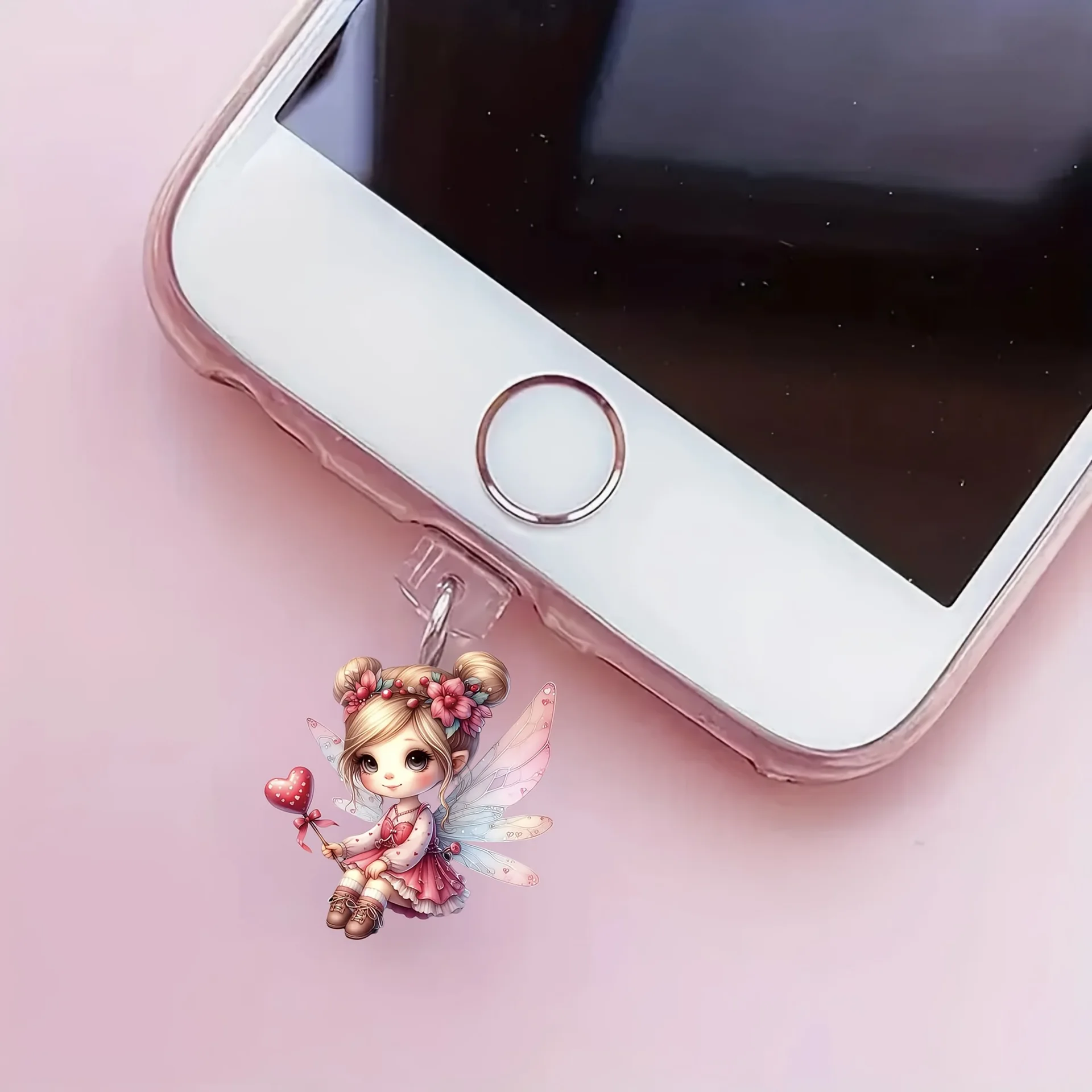Cute 2D Flat Acrylic Angel Dust Plug for iPhone Connector and Type-c Oval Connector Butterfly Fairy Phone Dust Plug Pendant
