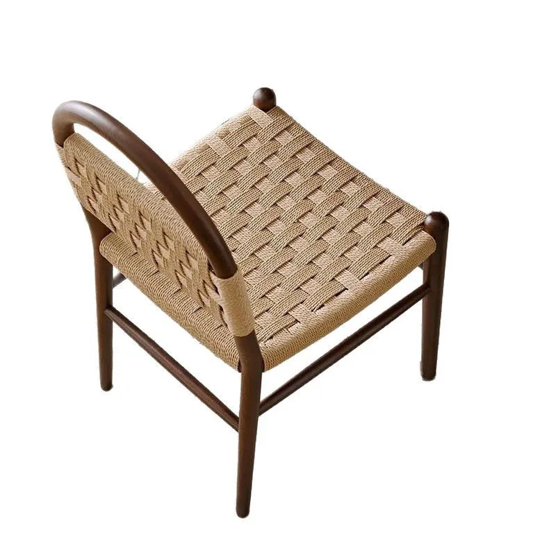 

French medieval solid wood chair woven solid wood chair retro living room home woven backrest casual makeup