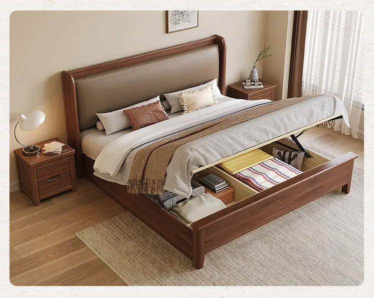 High-End Queen Bed with Durable Wood Frame Luxury Bedroom Furniture Genuine Leather Comforter Set Quality Home Furniture
