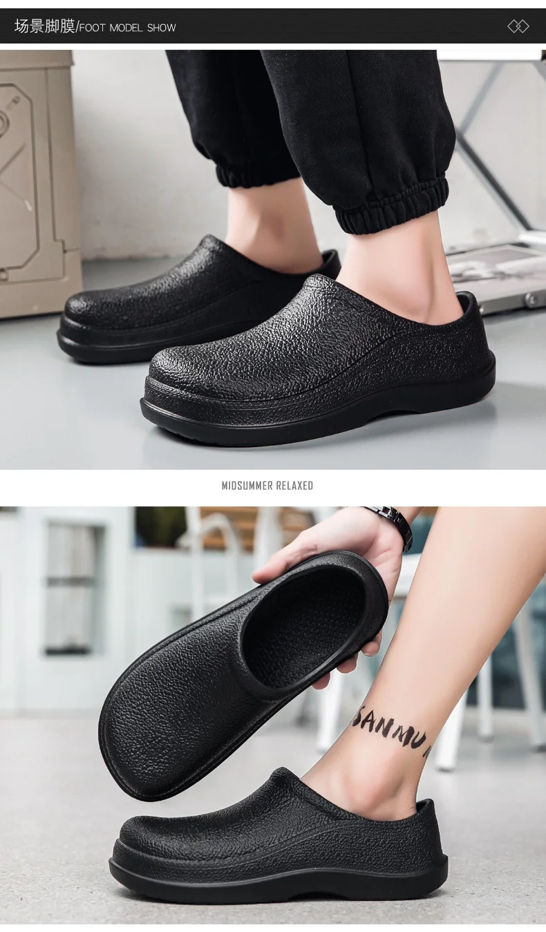 Rutschfeste Kochschuhe für Herren, Slip-On-Hausschuhe, Clogs, leichte EVA-Arbeitsschuhe für Küchen, Hotels, wasserdichte, ölbeständige Sandalen – Detail 6