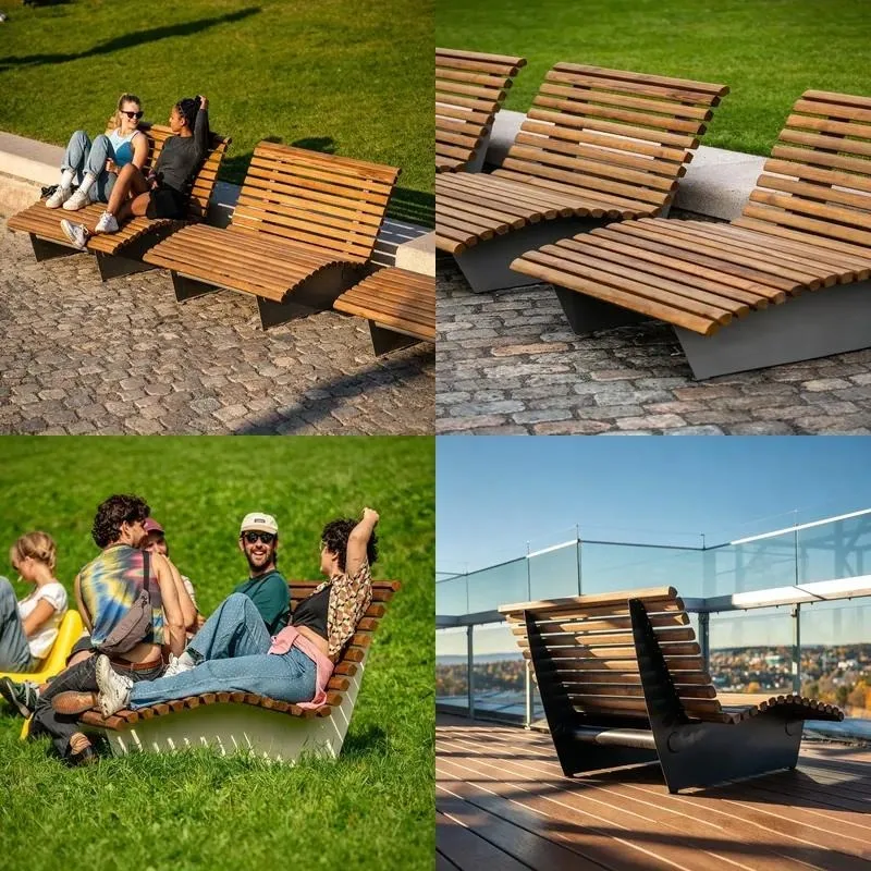 Modern Outdoor Teak Bench Recliner with Stainless Steel Frame Weather Resistant Ergonomic Design Suitable for Hotels and