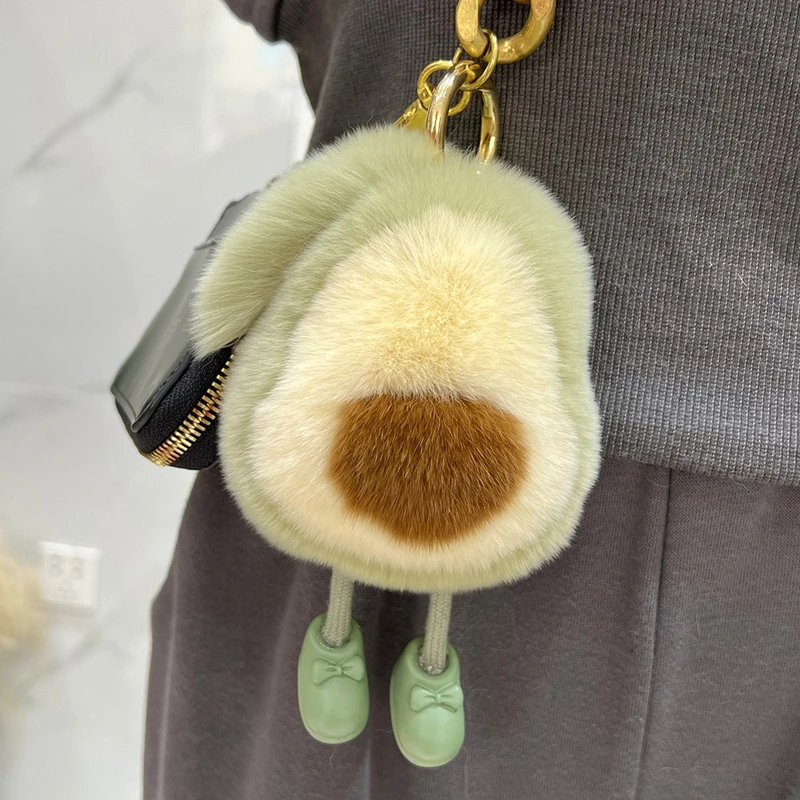 New Cute Imitation Rex Rabbit Fur Avocado Car Keychain Pendant Kawaii Girl Gift Plush Doll Backpack Bag Pendant