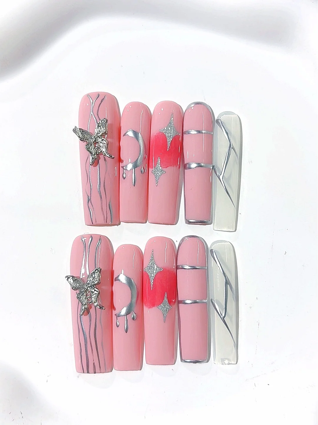 

French Irregular Line Mid-Length Fashion Manicure (L143)