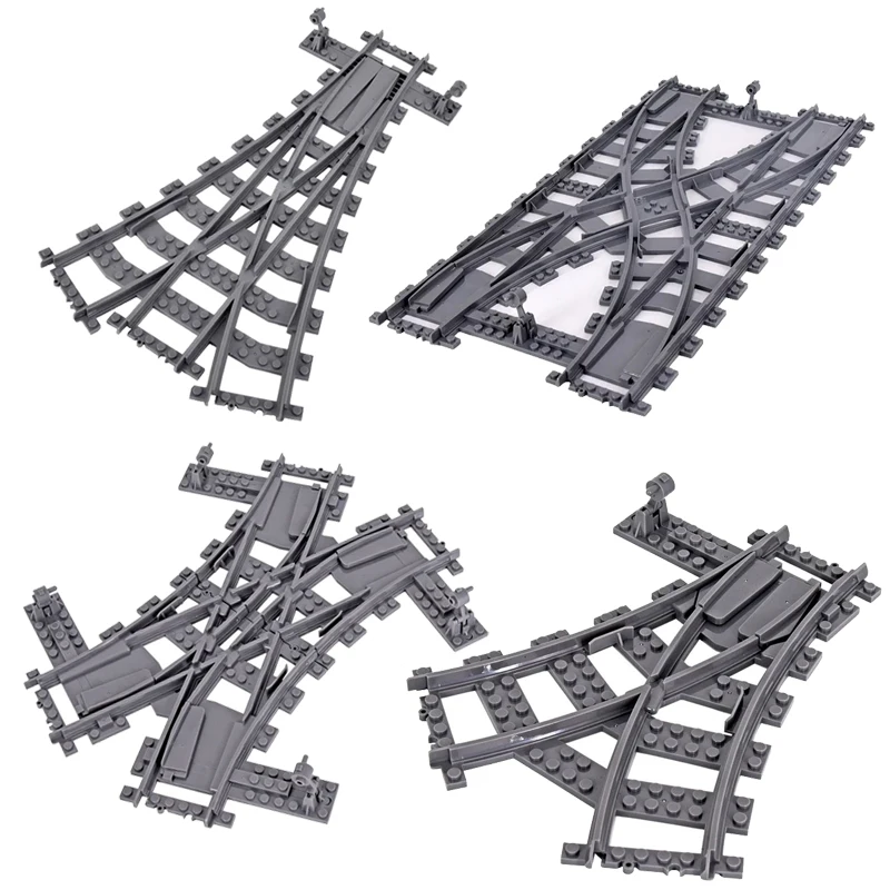 

City Trains Left and Right Points Flexible Switch Railway Crossing Tracks Rails Forked Straight Curved Building Block Bricks Toy