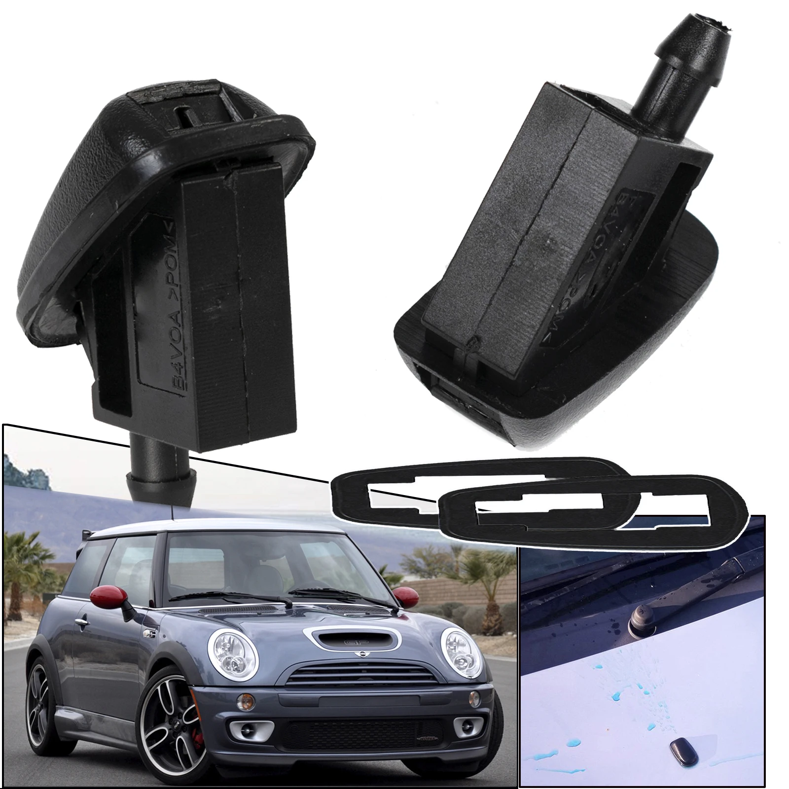 Xukey Pair Windscreen Window Wiper Washer Spray Nozzle Jet Hood For Mini Cooper One R50 R52 R53 OE: 61667061614 61667061611