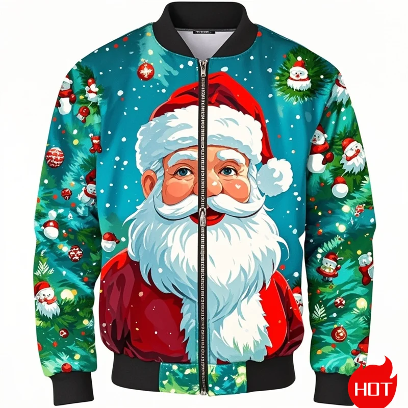 Autumn Fashion 3D Printing Merry Christmas Jacket Cute Santa Claus Xmas Graphic Jackets For Men Unisex Funny Streetwear Clothing