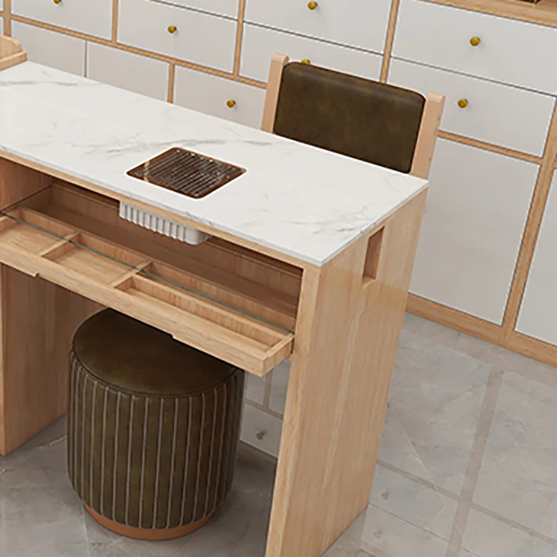 طاولة أظافر ريترو بسيطة مع أدراج تخزين طاولة أظافر عصرية أنيقة مع تصميم مجمع الغبار أثاث Muebles Manicurista #3
