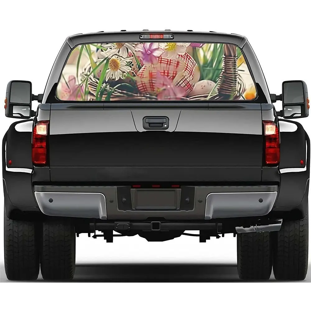 Easter Eggs Bunny EggsCar Rear Windshield Sticker Truck Window Perspective Perforated Rear Window Vinyl Decal Decorative Gift.