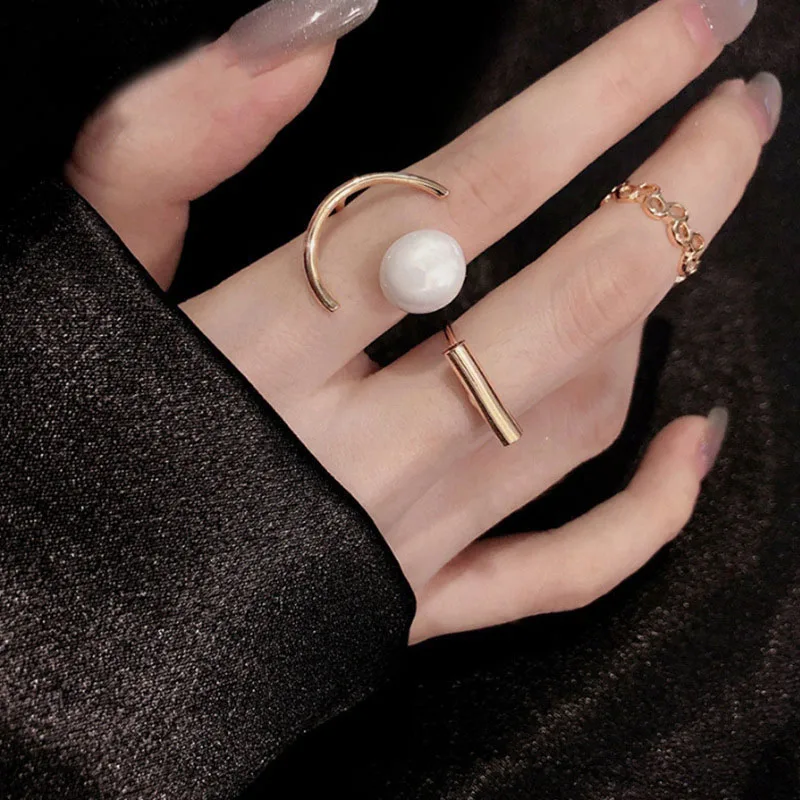 

3PCS Fashion Mujer Anneau Anel Simulated Pearl Adjustable Anillos Open Rings for Women Wedding Jewelry Girls Bijoux Finger Ring