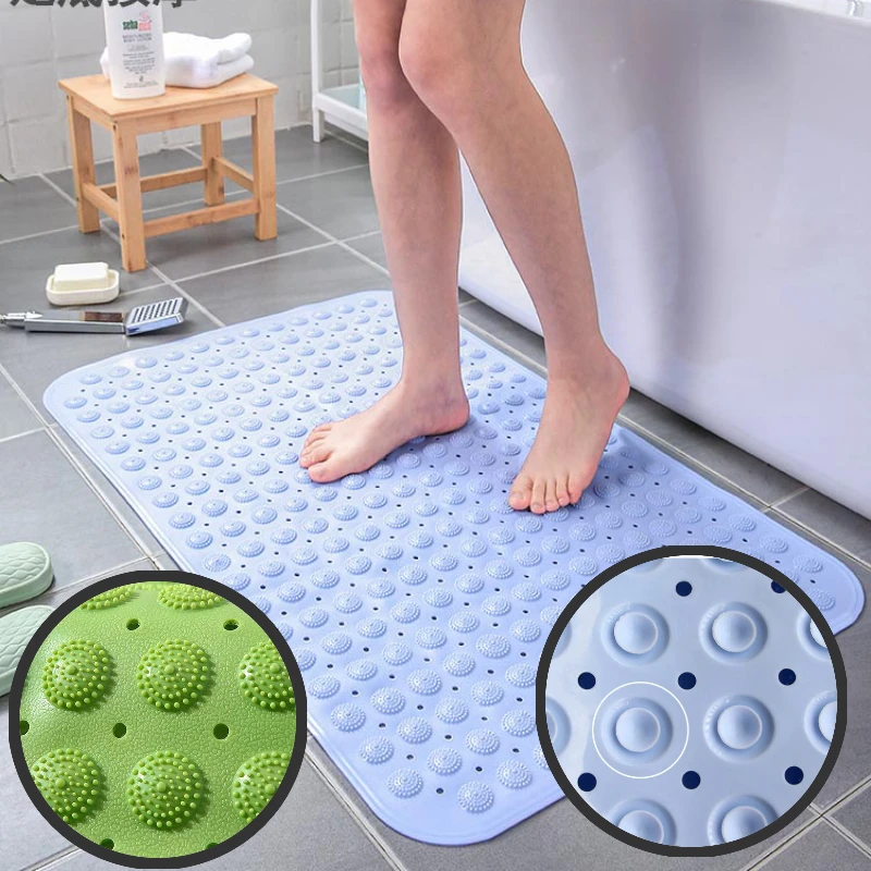 PVC Anti-skid Bath Mats Home Soft Shower Bathroom Massage Mat Suction Cup Non-slip Bathtub Carpet Large Size Rectangle Foot Mat