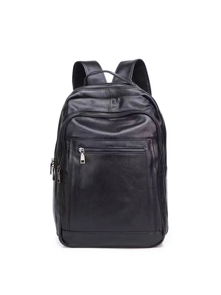 Mochila grande de cuero genuino para hombre, bolso de viaje de cuero de vaca negro para niños, bolso de hombro de colegio diario informal