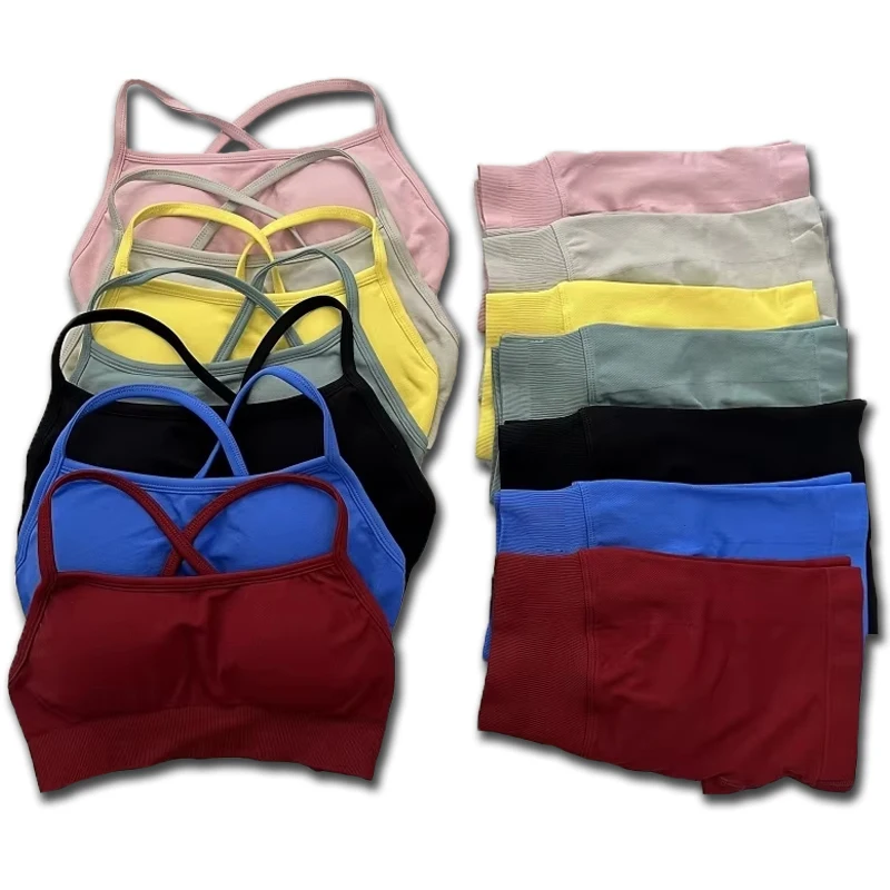 2 قطعة تأثير اليوغا الرياضة الصدرية الرياضة مجموعة المرأة سلس مثير عارية الذراعين الرسن الأعلى رياضة السراويل اللياقة البدنية الرياضة الأرداف رفع بنطلون #2