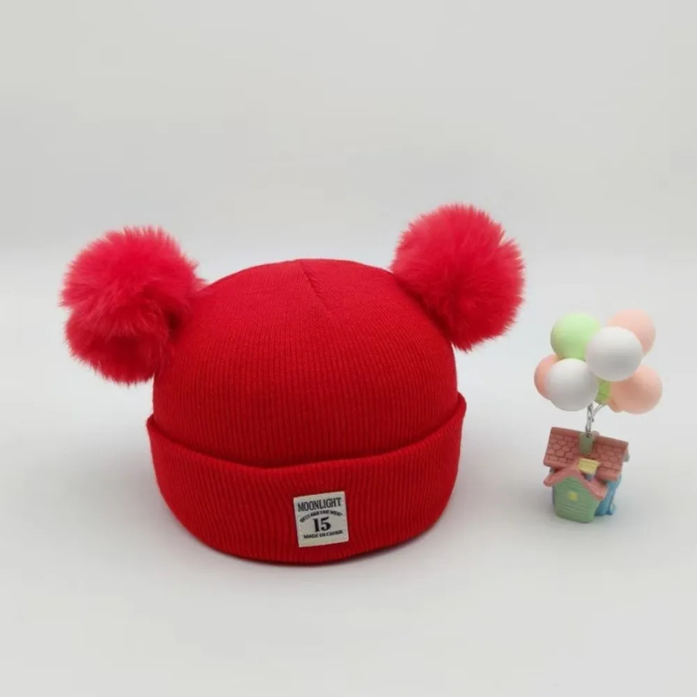 

Fashion Warm Beanies Bonnet Thickned Cute Double Pompom Knitted Hat Windproof Cold Proof Pullover Hat Baby