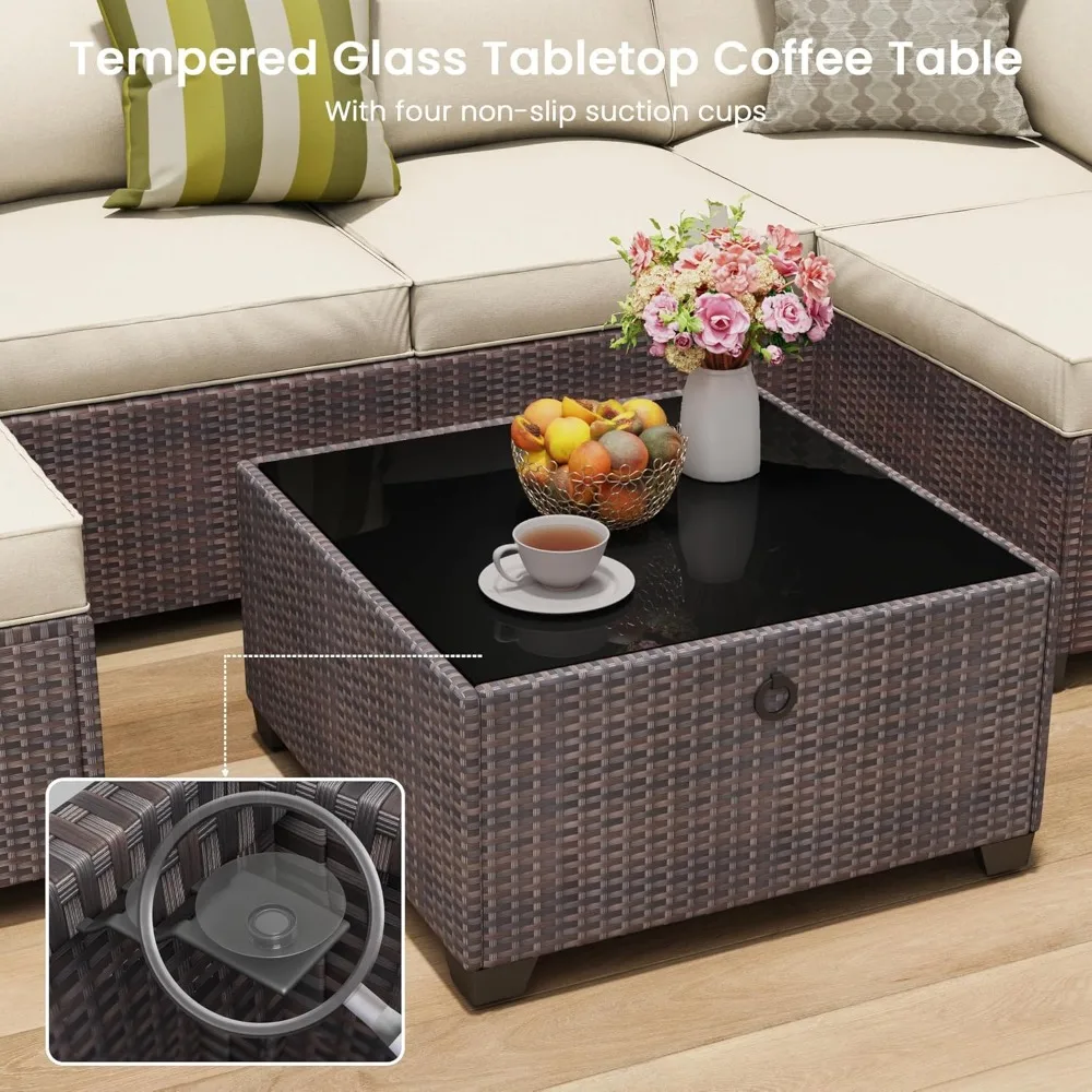 7 Piece Outdoor Patio Furniture Set, Outdoor Sectional Furniture, Rattan & Wicker Modern Modular Conversation Set, Customized