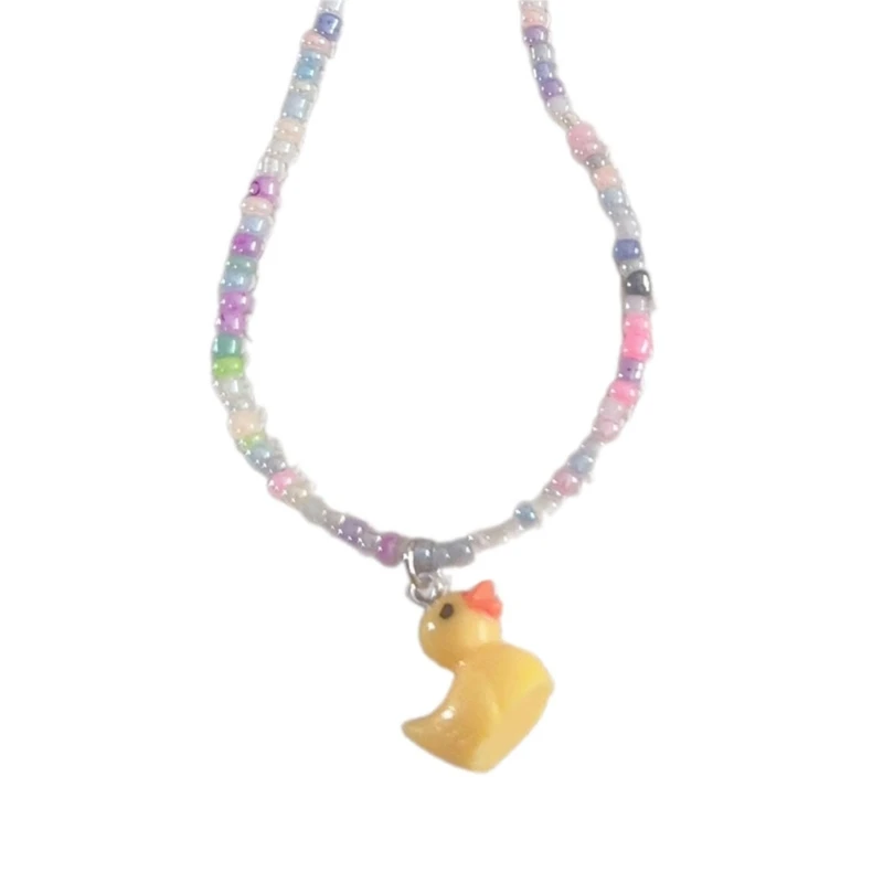 Unique Rainbow Bead Neckchains Adjustable Duck Pendant Choker Ornaments