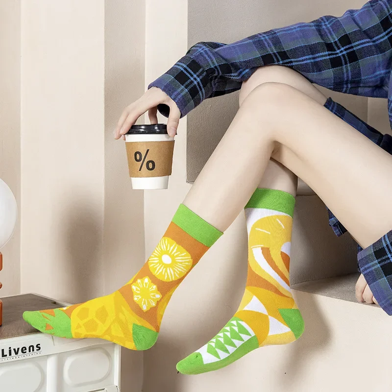 AB Socks New Couple Socks Combed Cotton Hand Stitching Creative Cartoon Long Tube Cotton Socks